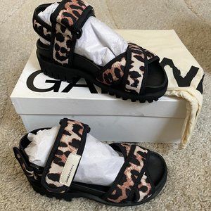 GANNI Women's Leopard Print Platform Sandals